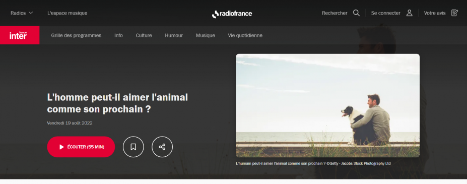 Podcast de France Inter sur relation homme animal